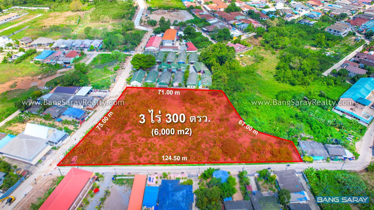 3 Rai and 300 sqw for Sale Beachside Bang Saray Land  For sale